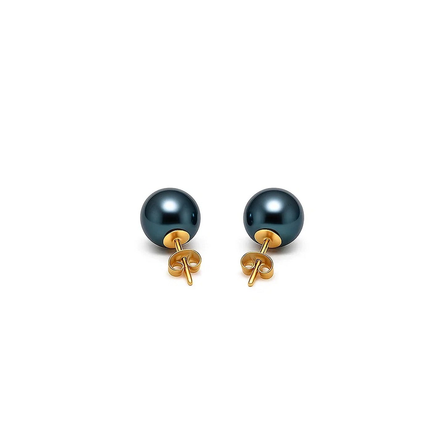 14k Yellow Gold Cultured Black Pearl Stud Earrings (6mm)