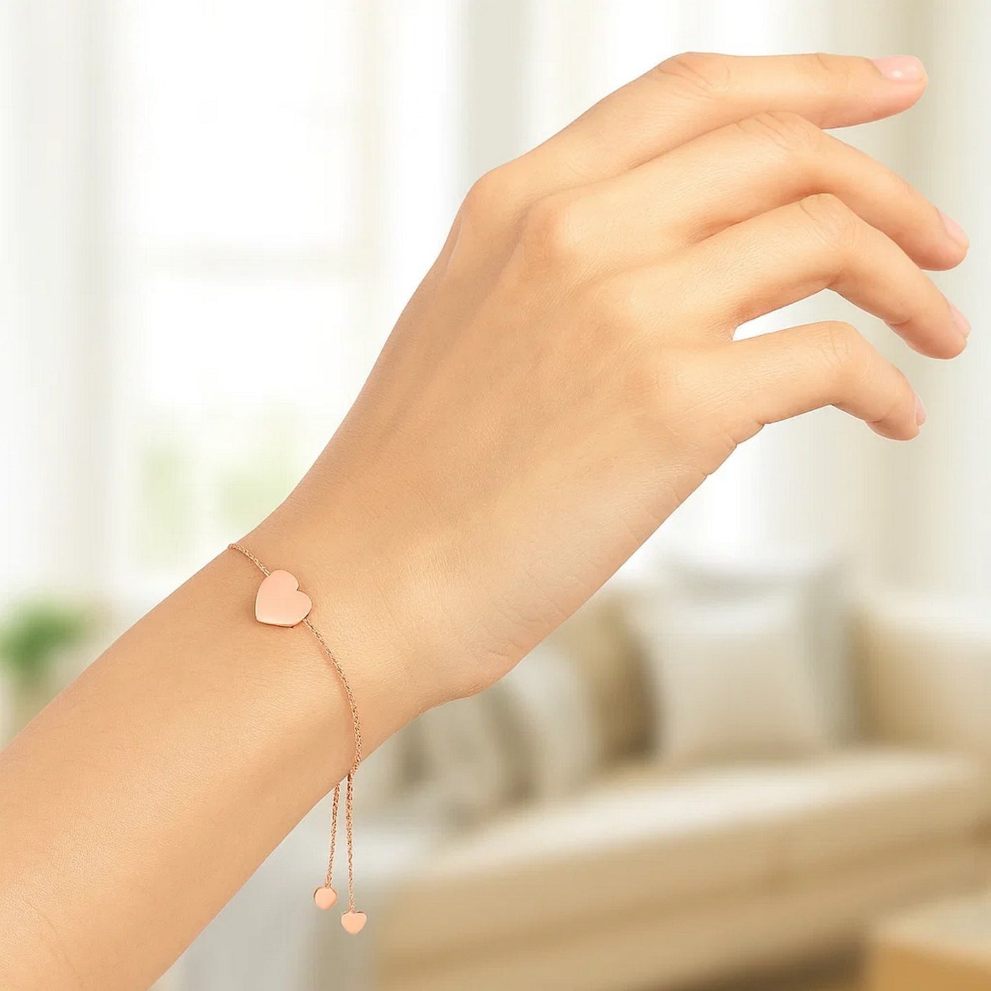 14k Rose Gold Adjustable Heart Bracelet (0.90 mm)