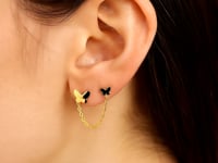 14k Yellow Gold Two Hole Post Earrings with Butterflies