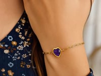 14K Yellow Gold Amethyst Heart Bracelet (1.50 mm)